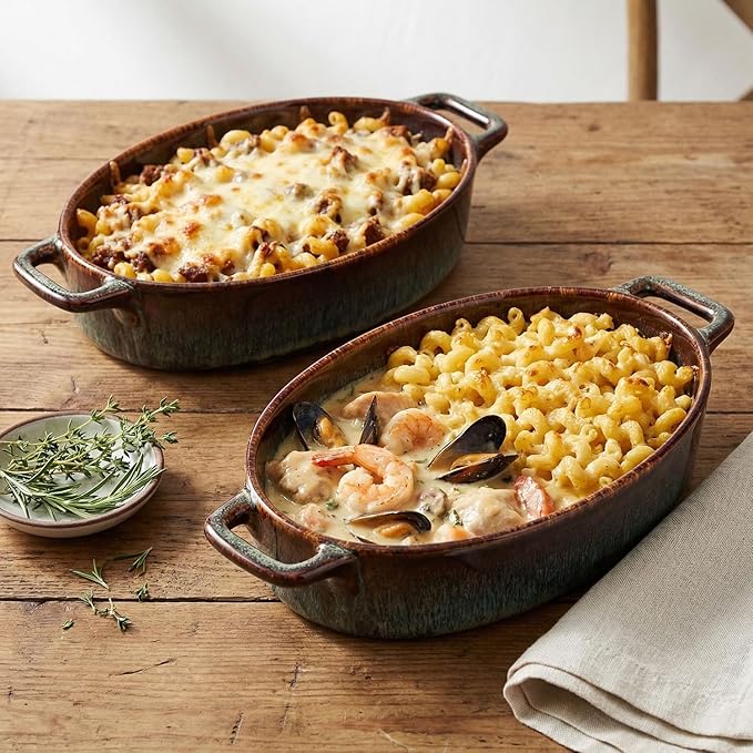 9" x 6" Porcelain Oval Casserole Dishes, 2 pieces Baking Dish for Oven, 27 OZ Ceramic Lasagna Pans, Oven Safe Bakeware for Kitchen Cooking, Cake, Banquet and Dinner