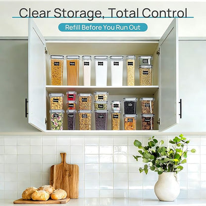 Airtight Food Storage Containers with Lids, Vtopmart 24 pcs Plastic Kitchen and Pantry Organization Canisters for Cereal, Dry Food, Flour and Sugar, BPA Free, Includes 24 Labels，Black - Image 7