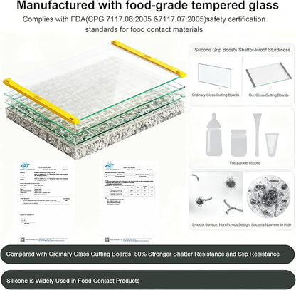 Tempered Glass Cutting Board for Kitchen, 12x16" & 12x8" 2 Pcs,Heat Resistant, with Non-Slip Feet, Non Toxic,Dishwasher Safe (Yellow)