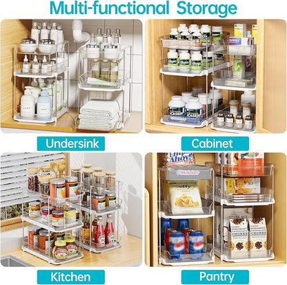 Delamu 2 Sets of 3-Tier Bathroom Under Sink Organizers and Storage, Multi-Purpose Stackable Pantry Organization and Storage, Pull Out Clear Kitchen Bathroom Cabinet Organizer with Movable Dividers | Storage, Multi-Purpose, Stackable, Pantry Organizatio... - Image 4