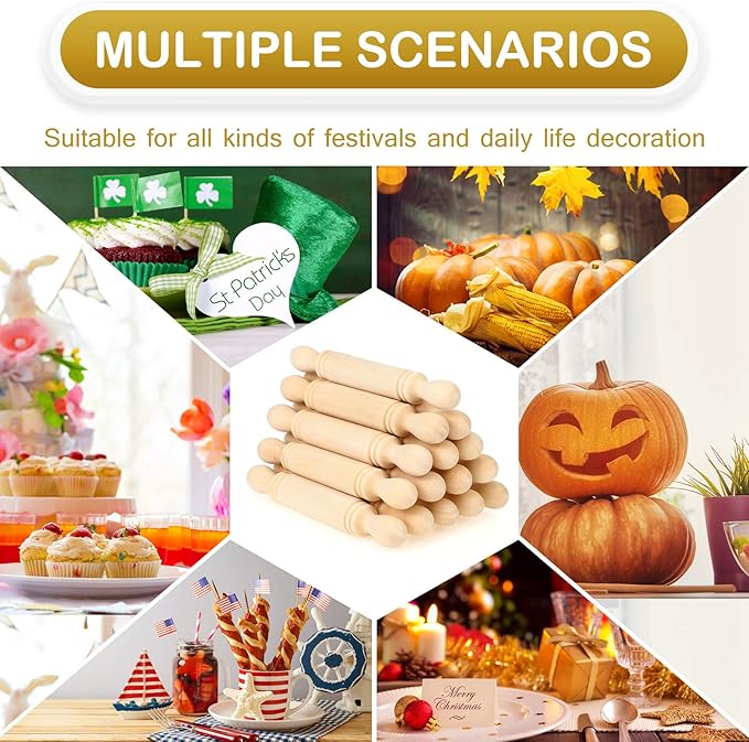 20 Pieces Mini Rolling Pin for Crafts 5.5 Inches Long Wooden Dough Roller Small Wooden Rolling Pins for Kids Children Home Kitchen Fondant Pastry Pizza Crafting Baking and Imaginative Play - Image 3
