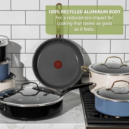 T-Fal Preserve Ceramic Nonstick Saute Pan with Lid 5.5 Qt, Oven and Broiler Safe up to 350°F Cookware, Frying Pan, Stay-Cool Handle, Skillet Pots and Pans, Rose Gold - Image 2