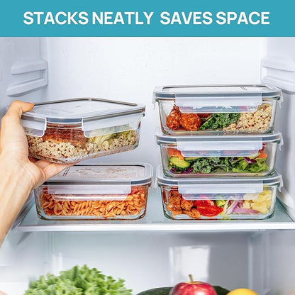 Vtopmart 5Pack 30oz Glass Storage Containers with Lids, Glass Meal Prep Food Container Sets with Snap Airtight Lids for Microwave, Oven, Freezer and Dishwasher, Grey - Image 5