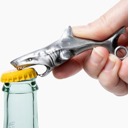 Shark Bottle Opener for Men – Funny Great White Shark Metal Beer Cap Tool – Novelty Coastal Beach Ocean Gift for Father's Day, Christmas Stocking Stuffer, Birthday, Groomsmen – 3.65" x 1.93"