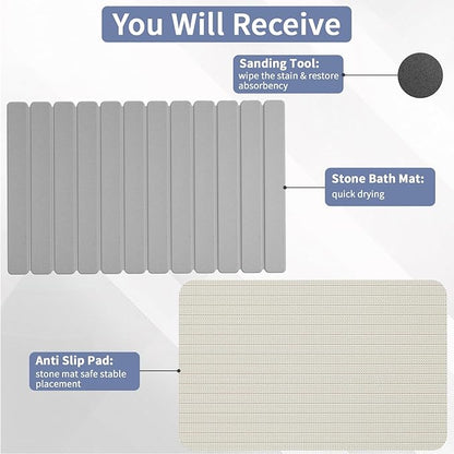 Large Stone Bath Mat 31.5 x 19.7in, Quick Dry Stone Drying Mats for Bathroom, Super Absorbent Foldable Bath Stone Mat, Non Slip, Large Diatomaceous Earth Dish Drying Mat for Kitchen Counter - Image 3