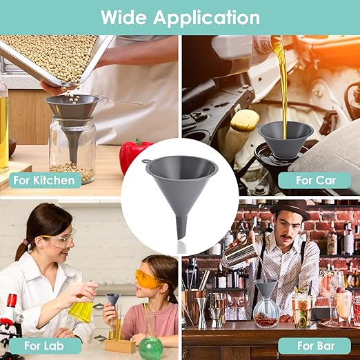 Plastic Kitchen Funnel Set of 3, Durable Round Food Grade Cooking Funnels for Kitchen Use Filling Bottles, Multifunctional Small Medium and Large Sizes for Canning, Lab or Car Oil Use - Image 6