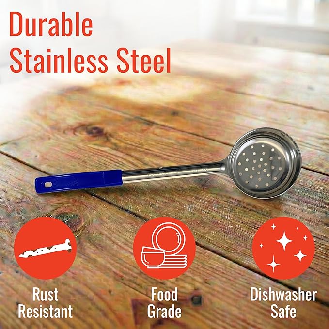 8 Ounce Slotted Stainless Steel Portion Control Ladle Spoon for Measuring and Serving; Commercial Grade Serving Scoops [Pack of 2] - Image 4