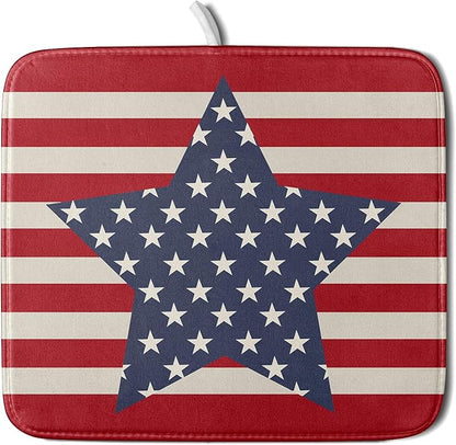 Blue Star Patriotic July of 4th Dish Drying Mat for Kitchen Counter 16x18 Independence Day Red Striped Absorbent Reversible Microfiber Drying Mats Kitchen Countertop Protector Dishes Drainer Rack Pad by Aytipun
