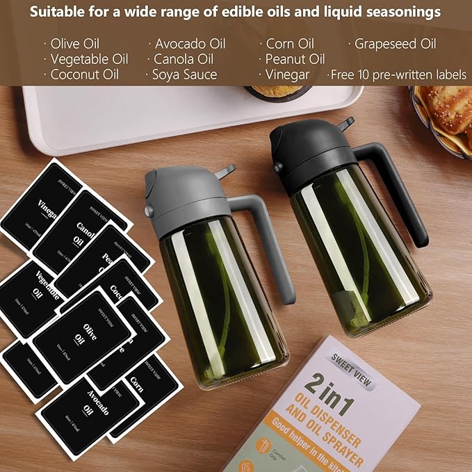 SWEET VIEW - Olive Oil Sprayer for Cooking, 16oz/470ml Glass Light-Proof Oil Pourer for Kitchen with Stickers for Air Fryer, Cooking, Salad, and BBQ with Stickers - Image 8