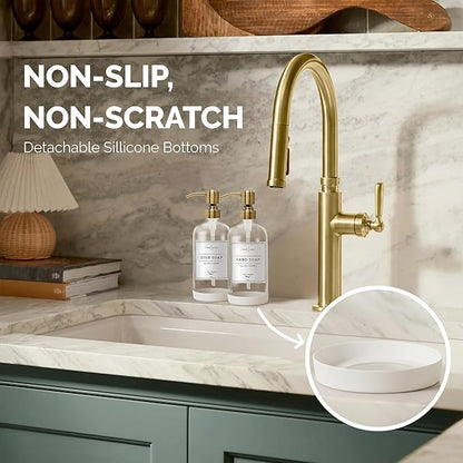 Vine Creations Clear Glass Soap Dispenser, 2 Pack Kitchen Soap Dispenser Set with Stainless Steel Pump, 16 oz Dish Soap and Hand Soap Dispensers for Bathroom with Waterproof Labels - Image 3