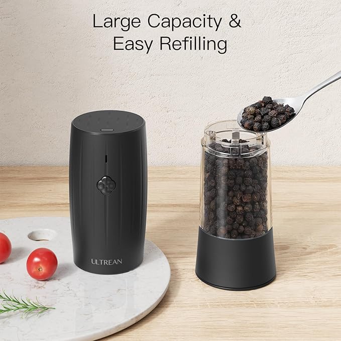 Ultrean Electric Salt and Pepper Grinder Set, USB-C Rechargeable, Salt and Pepper Shakers Spice Mill with 6 Adjustable Coarseness LED Light, Kitchen Appliances for HouseWarming Gifts