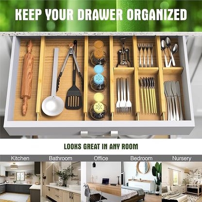 ANTOWIN Bamboo Drawer Dividers Organizers, Drawer Separators Splitter,17-22 inches Long Adjustable Spring-loaded Organizer for Large Utensil, Clothes, Tools Drawers(yellow) - Image 5