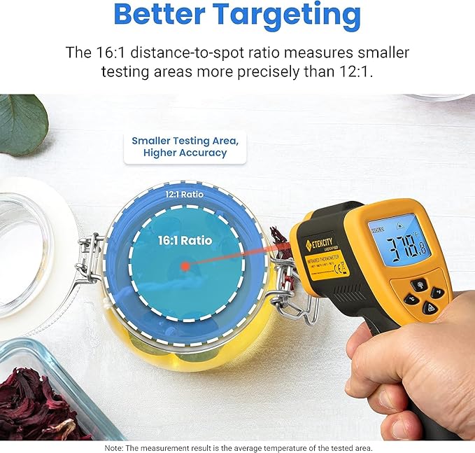 Etekcity Infrared Thermometer Temperature Gun 800, -58℉ to 1382℉ with 16:1 DTS Ratio, Digital Laser Temp IR Tool for Cooking, Pizza Oven, Griddle, Fridge, Engine, Pool, Non Contact, Yellow - Image 5