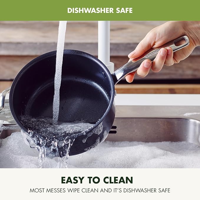 GreenPan Prime Chatham 1QT & 2QT Saucepan Pot Set with Glass Lids, Hard Anodized Diamond Infused Ceramic Nonstick, PFAS-Free, Dishwasher Safe, Oven Safe, Multipurpose Chefs Pan, Stay-Cool Handle,Black - Image 8