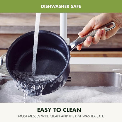 GreenPan Prime Chatham 1QT & 2QT Saucepan Pot Set with Glass Lids, Hard Anodized Diamond Infused Ceramic Nonstick, PFAS-Free, Dishwasher Safe, Oven Safe, Multipurpose Chefs Pan, Stay-Cool Handle,Black - Image 8