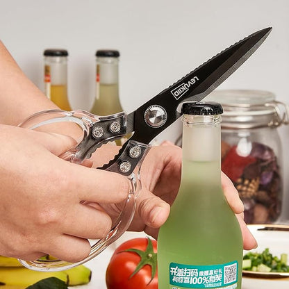 Rust-Resistant Kitchen Scissors, Transparent and Stylish Handle, Suitable For Cutting Various Foods and Their Packaging, Suitable For Large Hands,Colorful Blade