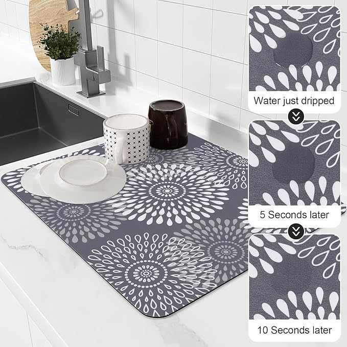 LuxStep Dish Drying Mat Super Absorbent Kitchen Counter Mat Rubber Backing Draining Mat Easy to Clean Kitchen Accessories Dish Rack Pad for Dishes, Utensils, Countertops, Sinks 15" x 18" Grey - Image 4