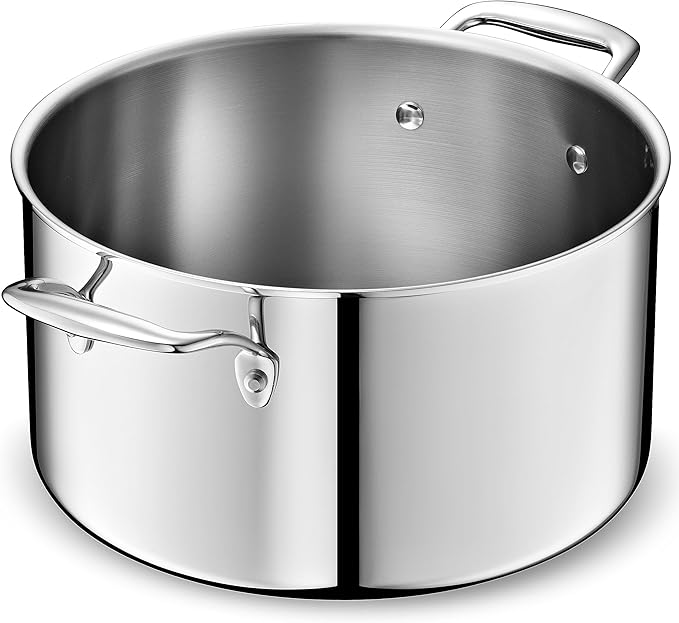 LEGEND COOKWARE 5-Ply Stainless Steel 8-Quart Stock Pot with Lid - Induction Compatible, Oven Safe 800°F - Non-Toxic, No Coatings - Even Heating, Won't Warp - Built to Last Generations