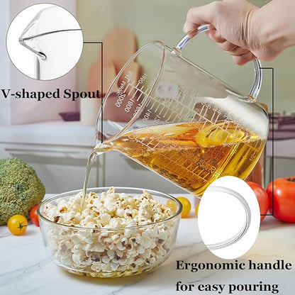 Ackers BORO3.3 Borosilicate Glass Measuring Cup with Insulated Handle, V-Shaped Spout, Clear, 2000ml/64oz Capacity, Etched Graduation, Easy to Read - Image 4