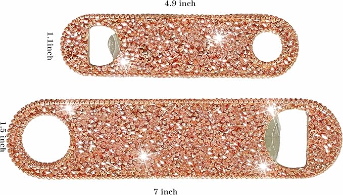 Rose Gold Beer Bottle Opener Diamond Bling Beer Bottle Opener - Sparkling Crystal Pink Opener for Women, for Home, Party, Wedding - 2Pcs, Handmade Set