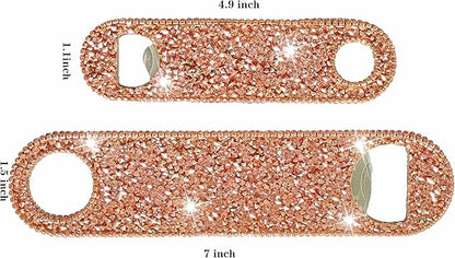 Rose Gold Beer Bottle Opener Diamond Bling Beer Bottle Opener - Sparkling Crystal Pink Opener for Women, for Home, Party, Wedding - 2Pcs, Handmade Set