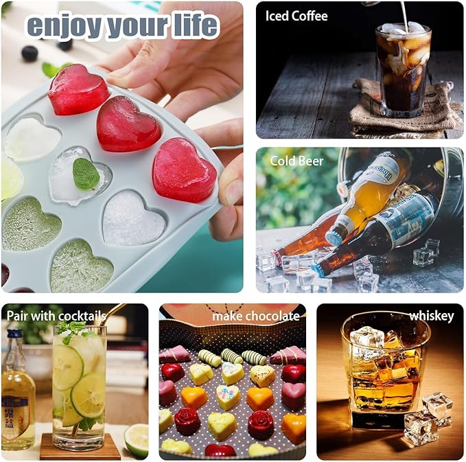 Heart Shape Ice Cube Tray, 21 Holes Silicone Ice Cube Mold with Removable Lid Flexible for Whiskey Cocktail Chocolate (White) - Image 6