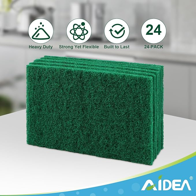 AIDEA Heavy Duty Scouring Pads, Dish Scrubber Pads for Household and Kitchen, Multipurpose Scour Pads for Cleaning, 24 Pack, 5.5in*3.5in - Image 6