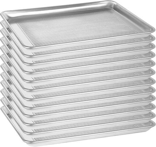 12 Pack Half Size Aluminum Perforated Baking Sheet Pan, 13"×18" Cookie Sheets For Oven in Bakery, Restaurant & Kitchen by FSUON