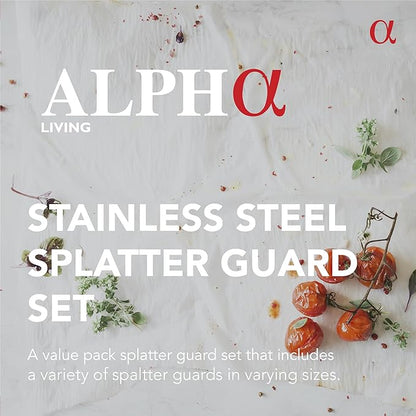 Alpha Living 60134ST Set of 3 Splatter Screens – 13", 11.5", and 9.5" Stainless Steel Fine Mesh, Comfort Grip Handles – Grease & Oil Guard for Frying Pans, Boiling Pots, Safe Cooking Lid Set of 3 - Image 2
