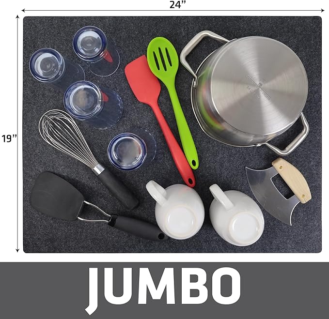 Drymate Jumbo XL Dish Drying Mat (19”x24”), Low-Profile, Super Absorbent, Quick Dry Fabric, Waterproof & Slip-Resistant, for Kitchen Counter, Trimmable, Easy to Clean (USA Made)(Charcoal) - Image 5