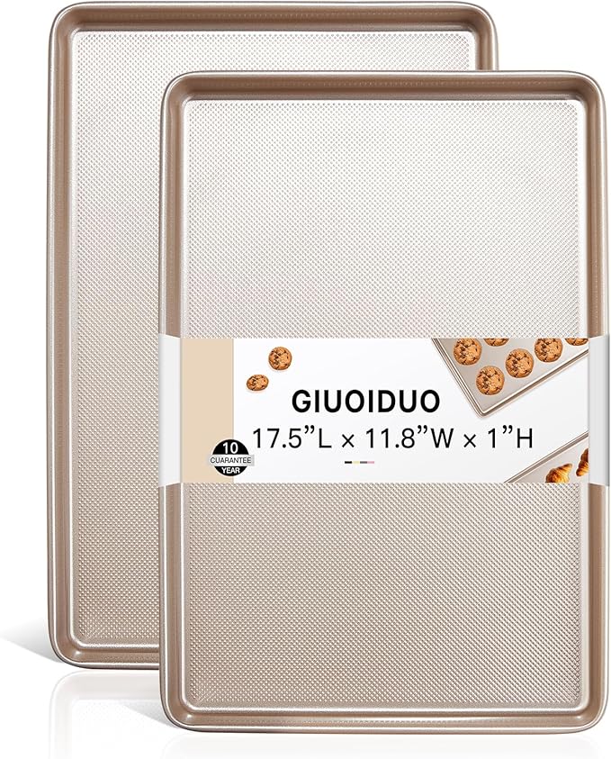 GIUOIDUO 2 Pack Half Sheet Baking Pans,Commercial Quality Baking Sheet Pan Set,Carbon Steel Cooking Pans, Non Stick Baking Sheet for Oven,Large Thick Cookie Tray Pans for Baking（17.5 * 11.8 * 1inch） by GIUOIDUO