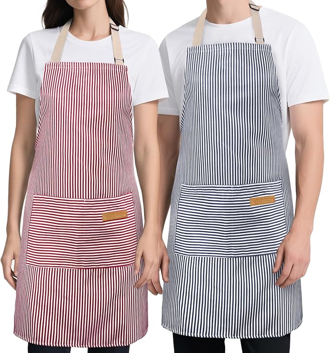 2 Pack Kitchen Cooking Aprons, Soft Aprons for Women Men with 2 Pockets Chef Apron with Adjustable Neck Strap and Long Tie by Cardkiss
