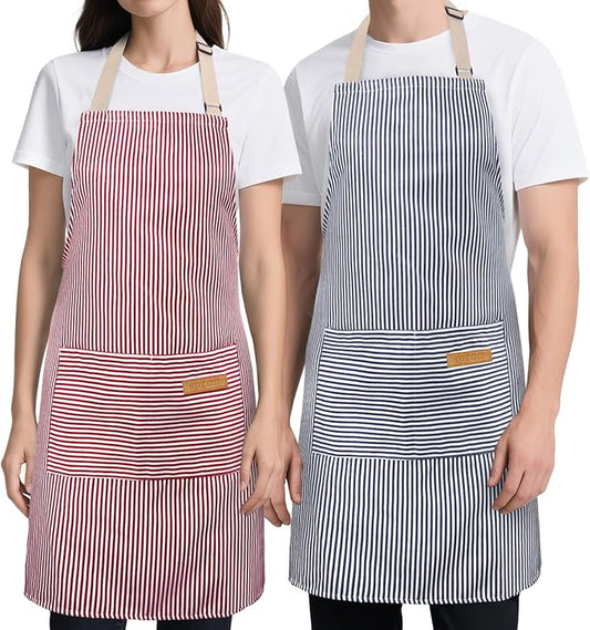 2 Pack Kitchen Cooking Aprons, Soft Aprons for Women Men with 2 Pockets Chef Apron with Adjustable Neck Strap and Long Tie by Cardkiss
