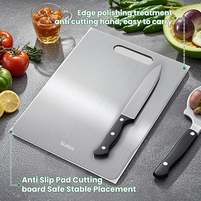 New Titanium Cutting Board - 100% Pure Titanium Cutting Boards For Kitche,Easy to clean,Double-sided food-grade Cutting Board For Cutting Meats, Fruits And Vegetables（15 * 11）
