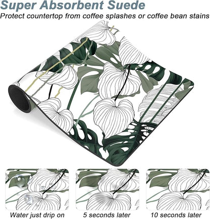 Rnivvi Coffee Mat, 12" x 19" Cute Coffee Bar Mats for Espresso Machine Station Accessories and Organizer, Hide Stain Rubber Backed Absorbent Dish Drying Pad for Kitchen Counter, Tropical Leaves - Image 3