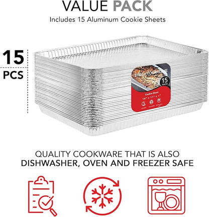 Stock Your Home Aluminum Pans - 15 Pack Disposable Aluminum Foil Trays - Reusable Nonstick Baking Sheets - 16 Inch x 11 Inch - Image 3