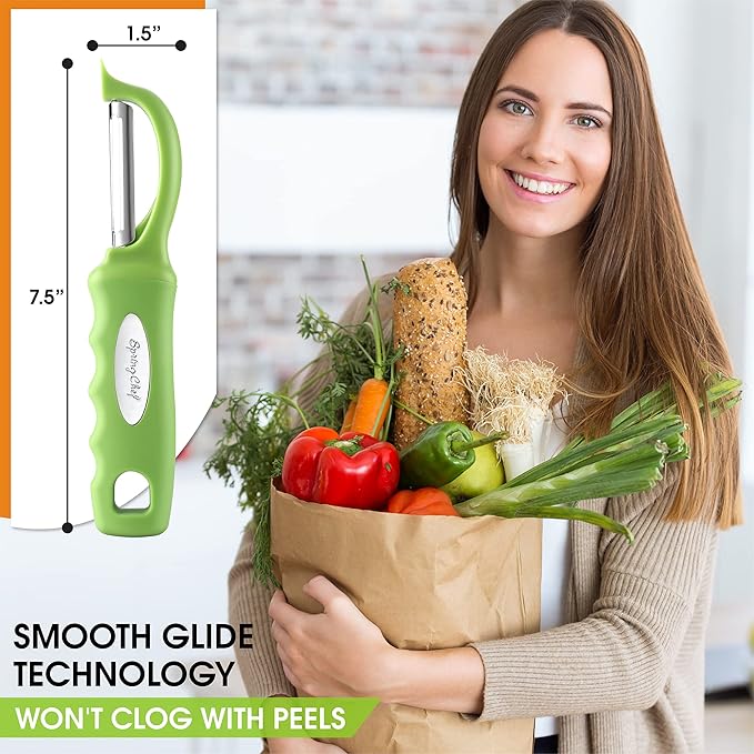 Spring Chef Premium Swivel Vegetable Peeler, Soft Grip Handle and Ultra Sharp Stainless Steel Blades - Perfect Kitchen Peeler For Veggie, Fruit, Potato, Carrot, Apple - Green - Image 3