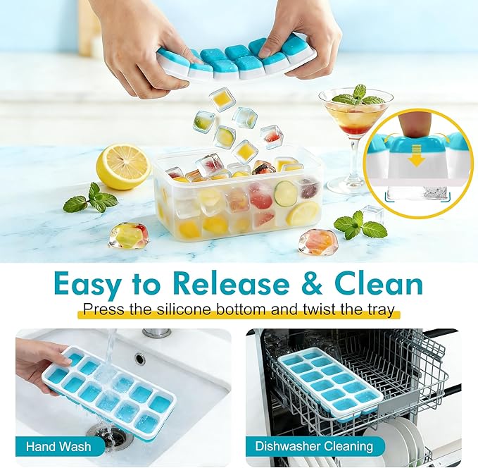 NFK Ice Cube Tray with Lid & Bin - 4 Pack 48 Cubes Stackable Silicone Trays for Freezer with Storage Container, Leak-Proof Lids, BPA-Free, Easy Release for Kitchen, RV, Party, Cocktail & Coffee - Image 5