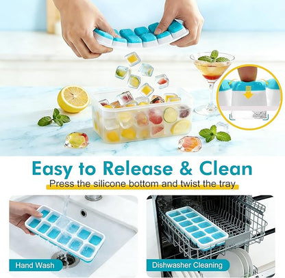 NFK Ice Cube Tray with Lid & Bin - 4 Pack 48 Cubes Stackable Silicone Trays for Freezer with Storage Container, Leak-Proof Lids, BPA-Free, Easy Release for Kitchen, RV, Party, Cocktail & Coffee - Image 5