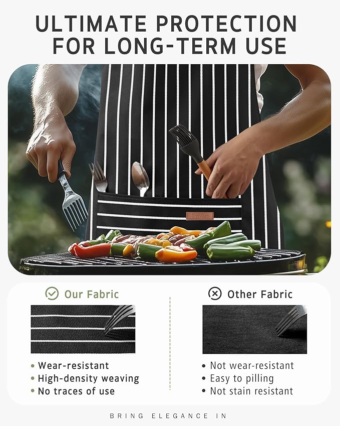 Syntus Chef Apron for Men Women Kitchen Cooking Apron with Pockets, Adjustable Bib Aprons Stain Resistant - Image 6
