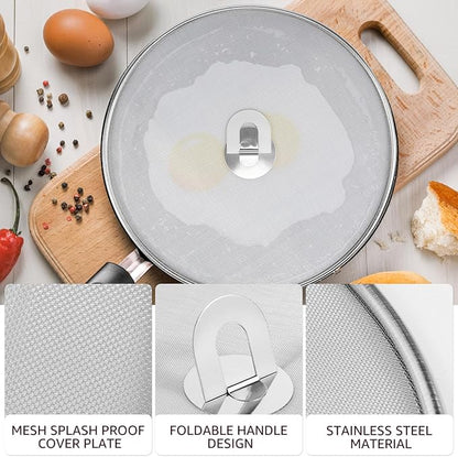 3 Pcs Splatter Guard Stainless Steel Frying Pan Splatter Screen Splash Proof Oil Splatter Cover with Foldable Handle Mesh Oil Proofing Lids for Kitchen Cooking (9.8 inch, 11.4 inch, 13 inch) - Image 4