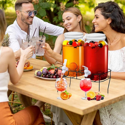 Tanlade 2 Pcs Plastic Drink Dispenser with Stand Beverage Dispenser with Sturdy Metal Base Juice Dispensers for Parties Lemonade Jar with Spigot for Weddings Countertop Water Tea, Each 1 Gallon