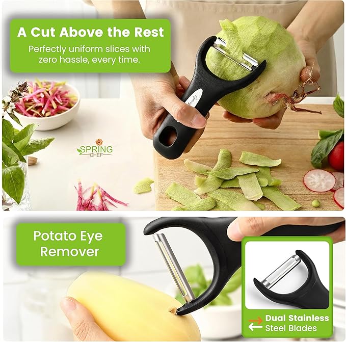 Spring Chef Stainless Steel Y Shaped Vegetable Peeler for Kitchen - Heavy Duty Potato Peeler with Ultra Sharp Blades & Soft Grip Handle for Apple, Carrot, Cucumber, Veggie, Fruit, Citrus - Black - Image 6