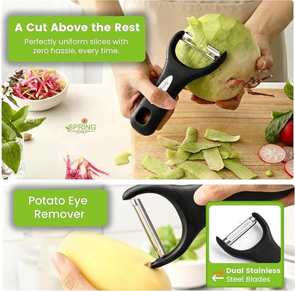 Spring Chef Stainless Steel Y Shaped Vegetable Peeler for Kitchen - Heavy Duty Potato Peeler with Ultra Sharp Blades & Soft Grip Handle for Apple, Carrot, Cucumber, Veggie, Fruit, Citrus - Black - Image 6