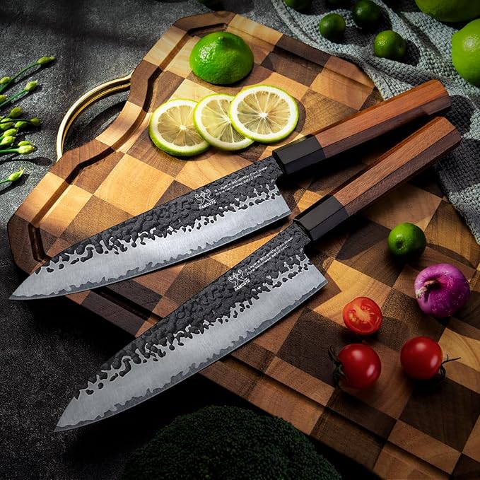 FAMCÜTE 8 Inch Japanese Knife, Hand Forged 5 Layers High Carbon 9CR18MOV Steel Rosewood Handle Chef Knife, Ultra Sharp Durable Professional Kitchen Knife, A Thoughtful Mothers Day Gifts for Mom - Image 5