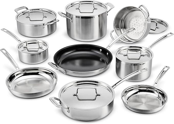 Cuisinart 15 Piece Cookware Set, MultiClad Pro Triple Ply, Silver, MCP-15N by Cuisinart