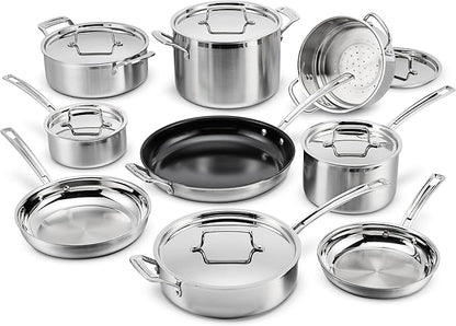 Cuisinart 15 Piece Cookware Set, MultiClad Pro Triple Ply, Silver, MCP-15N by Cuisinart