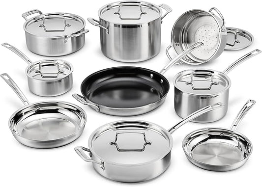 Cuisinart 15 Piece Cookware Set, MultiClad Pro Triple Ply, Silver, MCP-15N by Cuisinart