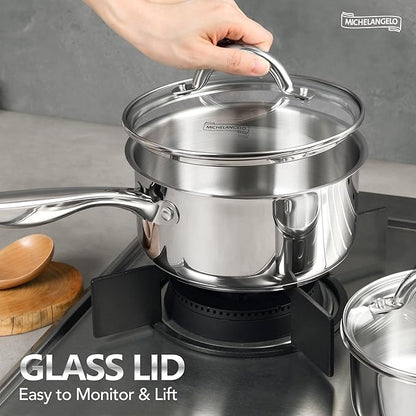 MICHELANGELO Saucepan Set 6pc, Triply Stainless Steel Sauce Pan with Lids 1QT & 2QT &3QT, Kitchen Cooking Pot for Home Use, Dishwasher Safe & Induction Compatible - Image 2