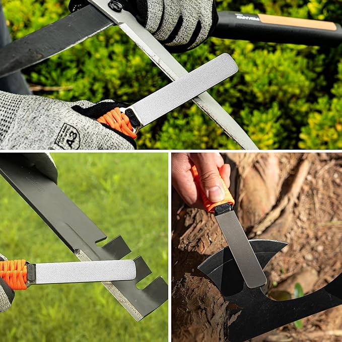 SHARPAL 181N Dual-Grit Diamond Sharpening Stone File Garden Tool Knife Sharpener with Leather Strop Coarse 325 / Extra Fine 1200 Grit for Lawn Mower Blade, Axe, Hatchet, Hedge Shears, Chisels, Drills - Image 5